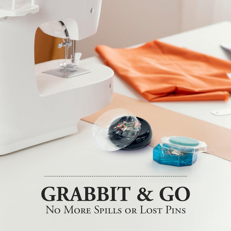 Grabbit Magnetic Sewing Pincushion with 50 Plastic Head Pins â€“ Magnet Pin Organizer for Quilting, Embroidery, Needles, Bobby Pins, & Craft Storage, Black - Image 2